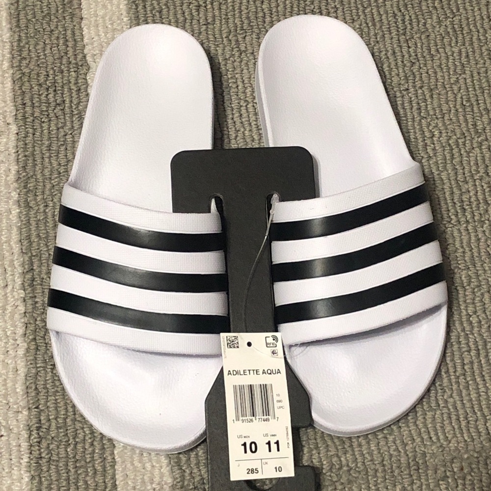 Adidas Aqua Slides White Black Men’s Size 10